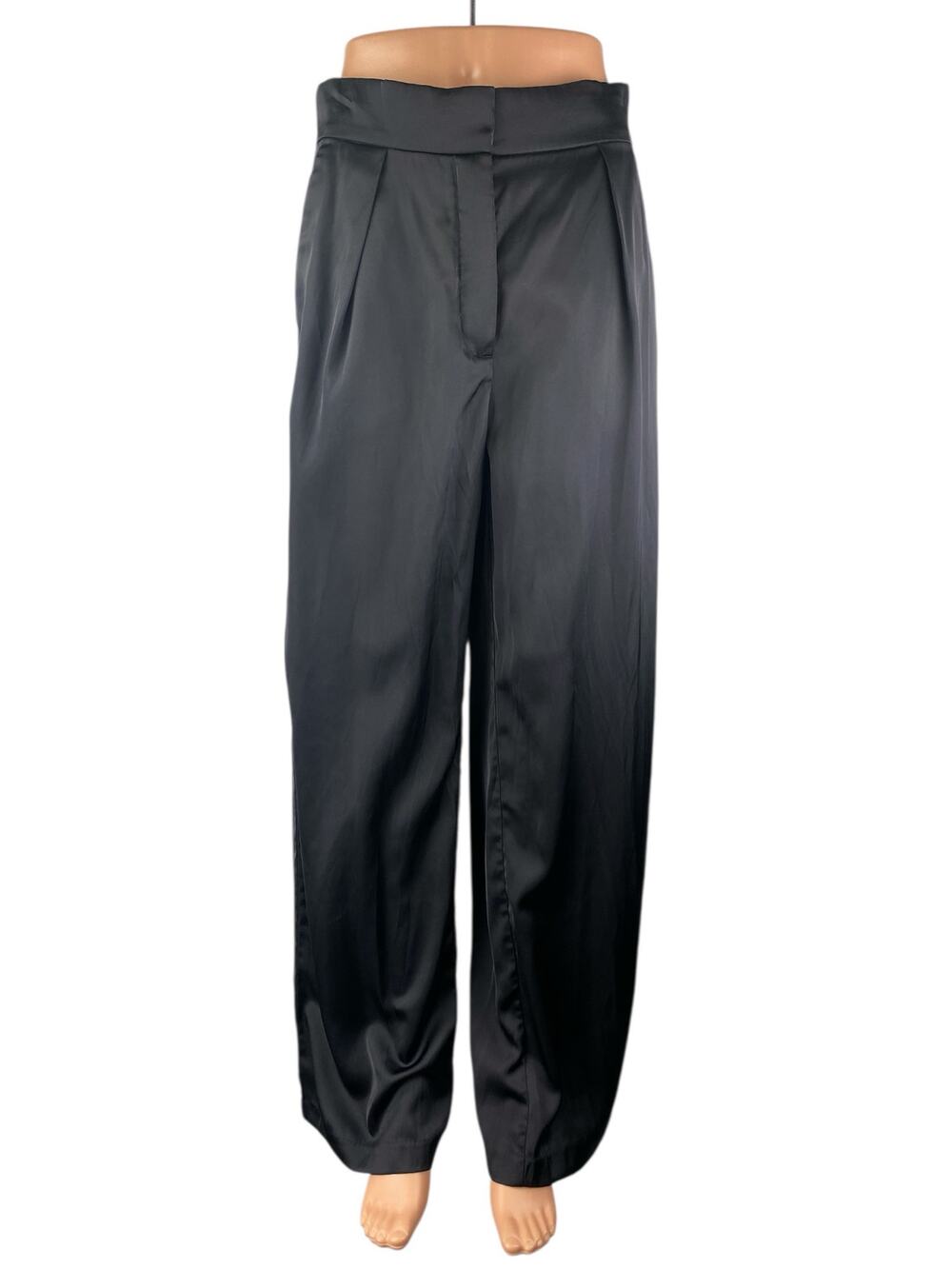 NEW Abercrombie & Fitch Women's Black Satin Pleated Wide Leg Trousers Pants 30
